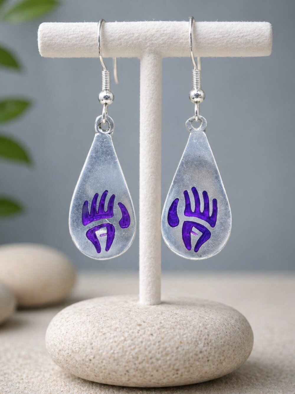 Silver Bear Paw Drop Earrings | Sterling Silver Ear Wire - Picture 4 of 6